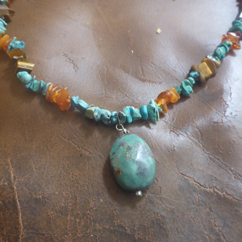 Women's Turquoise & Coral Necklace - Picture 2 of 4